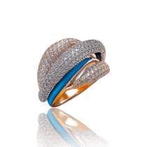 обзорное фото Массивное кольцо из золота с голубой эмалью и фианитами 030795  Эксклюзивные кольца из золота