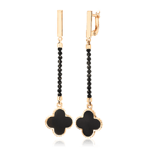 обзорное фото Золотые серьги молодежные с агатом и эмалью Клевер 033885 Золотые серьги с агатом обзорное фото Золотые серьги молодежные с агатом и эмалью Клевер 033885  Золотые серьги с агатом