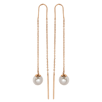 обзорное фото Сережки протяжки из красного золота 585 с жемчугом 032078 Золотые серьги с жемчугом обзорное фото Сережки протяжки из красного золота 585 с жемчугом 032078  Золотые серьги с жемчугом