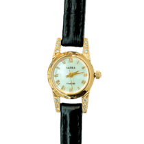 обзорное фото Наручные часы в золотом корпусе с кожаным ремешком 036125  Золотые часы