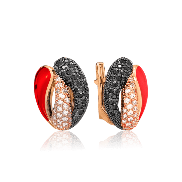 Золотые серьги с красной эмалью нанокристаллами и фианитами 030869 детальное изображение ювелирного изделия Золотые серьги с эмалью Золотые серьги с красной эмалью нанокристаллами и фианитами 030869 детальное изображение ювелирного изделия Золотые серьги с эмалью