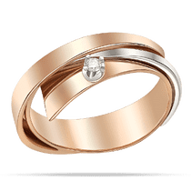 обзорное фото Кольцо с тремя плавными изгибами и комбинацией разных цветов золота с бриллиантом сверху 040389 Золотые кольца с бриллиантами обзорное фото Кольцо с тремя плавными изгибами и комбинацией разных цветов золота с бриллиантом сверху 040389  Золотые кольца с бриллиантами