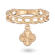 обзорное фото Золотое кольцо с дизайном в виде цепочки и подвесным элементом в форме клевера 040802  Золотые кольца без вставок