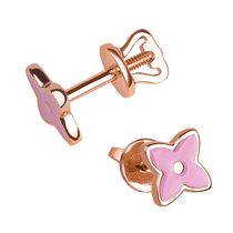 обзорное фото Золотые серьги с розовой эмалью "Цветок четырехлистник" 037957 Золотые серьги пуссеты обзорное фото Золотые серьги с розовой эмалью "Цветок четырехлистник" 037957  Золотые серьги пуссеты
