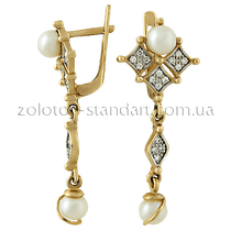 обзорное фото Золотые серьги с жемчугом 366  Золотые серьги с жемчугом