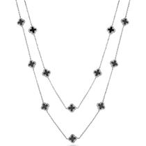 обзорное фото Длинное серебряное колье 925 пробы Клевер с вставками оникс и фианит 039402 Серебряные колье обзорное фото Длинное серебряное колье 925 пробы Клевер с вставками оникс и фианит 039402  Серебряные колье