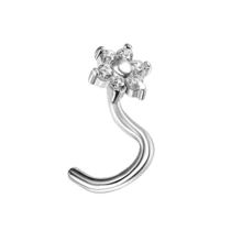 обзорное фото Серебряная серьга пирсинг в нос в форме цветочка с фианитами 037739  Серебряные серьги для пирсинга