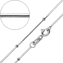 обзорное фото Серебряная цепочка Снейк гладкий с шариками на шпрингельном замке 040233  Серебряные колье