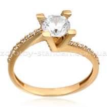 обзорное фото Золотое кольцо с цирконием 1423  Золотые кольца с фианитом
