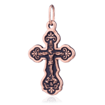 обзорное фото Православный золотой крестик с чернением 024645  Золотые крестики православные