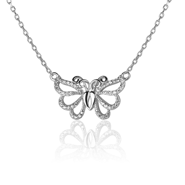 Серебряное колье Бабочка с фианитами 027422 детальное изображение ювелирного изделия Серебряные колье Серебряное колье Бабочка с фианитами 027422 детальное изображение ювелирного изделия Серебряные колье