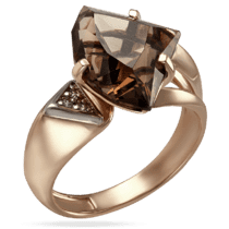 обзорное фото Женское золотое кольцо с кварцем и фианитами Амаретто 033957  Золотые кольца
