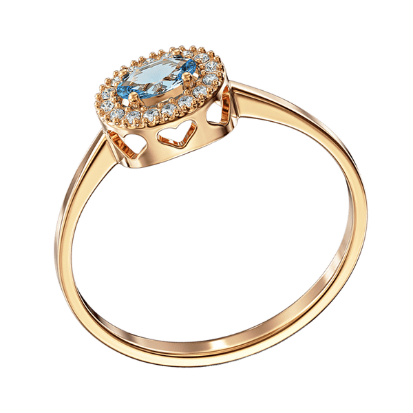 Золотое кольцо с голубым топазом и фианитами и вырезами в форме сердца 040263 детальное изображение ювелирного изделия Золотые кольца с топазом
