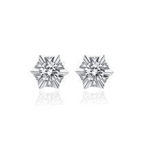 обзорное фото Золотые серьги гвоздики Звездочка с бриллиантом 029662  Золотые серьги