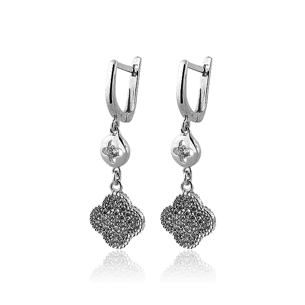 Золотые серьги Клевер с фианитами 028408 детальное изображение ювелирного изделия Золотые серьги с фианитом Золотые серьги Клевер с фианитами 028408 детальное изображение ювелирного изделия Золотые серьги с фианитом