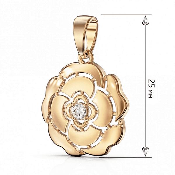 Золотой подвес Лепестки розы с большим камешком фианит Золотой подвес Лепестки розы с большим камешком фианит