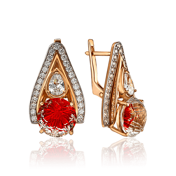 Серьги золотые женские с горным хрусталем и фианитами 035528 детальное изображение ювелирного изделия Золотые серьги Серьги золотые женские с горным хрусталем и фианитами 035528 детальное изображение ювелирного изделия Золотые серьги