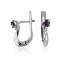 обзорное фото Серебряные серьги Росинка новая с аметистом 023046 Серебряные серьги с камнями обзорное фото Серебряные серьги Росинка новая с аметистом 023046  Серебряные серьги с камнями