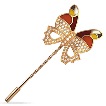 обзорное фото Золотая брошка в виде бабочки с фианитами и эмалью 033674 Золотые броши обзорное фото Золотая брошка в виде бабочки с фианитами и эмалью 033674  Золотые броши