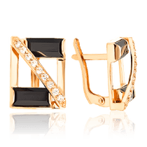 обзорное фото Квадратные золотые серьги с агатом и фианитами 033886 Золотые серьги с агатом обзорное фото Квадратные золотые серьги с агатом и фианитами 033886  Золотые серьги с агатом