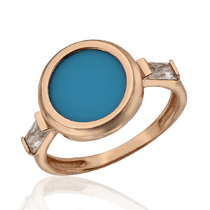 обзорное фото Золотое кольцо молодежное с бирюзой Вирджиния 033830 Золотые кольца обзорное фото Золотое кольцо молодежное с бирюзой Вирджиния 033830  Золотые кольца