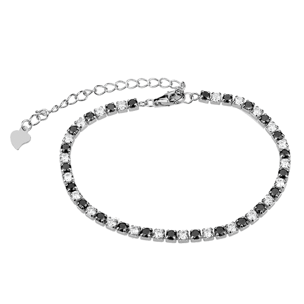 Серебряный теннисный (дорожка) браслет с черными и белыми фианитами 925 пробы 039677 детальное изображение ювелирного изделия Серебряные женские браслеты Серебряный теннисный (дорожка) браслет с черными и белыми фианитами 925 пробы 039677 детальное изображение ювелирного изделия Серебряные женские браслеты