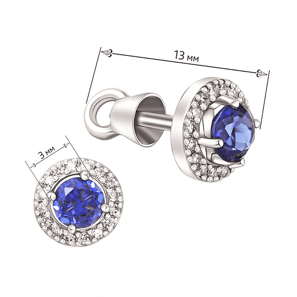 Серьги в белом золоте с сапфиром  и бриллиантами