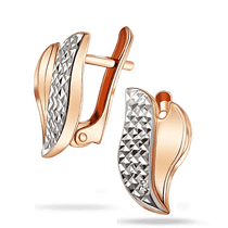 обзорное фото Комбинированные серьги листок без вставок 040281  Золотые серьги