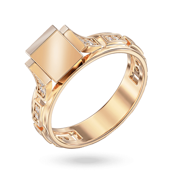 Изысканное кольцо "Куб" в красном золоте с фианитами 041040 детальное изображение ювелирного изделия Золотые кольца с фианитом