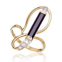 обзорное фото Кольцо с агатом и фианитами в красном золоте 033996 Золотые кольца обзорное фото Кольцо с агатом и фианитами в красном золоте 033996  Золотые кольца