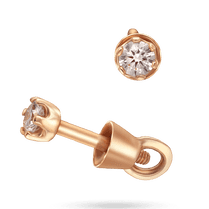 обзорное фото Маленькие серьги - пусеты с белыми бриллиантами в красном золоте 039782  Золотые серьги с бриллиантами