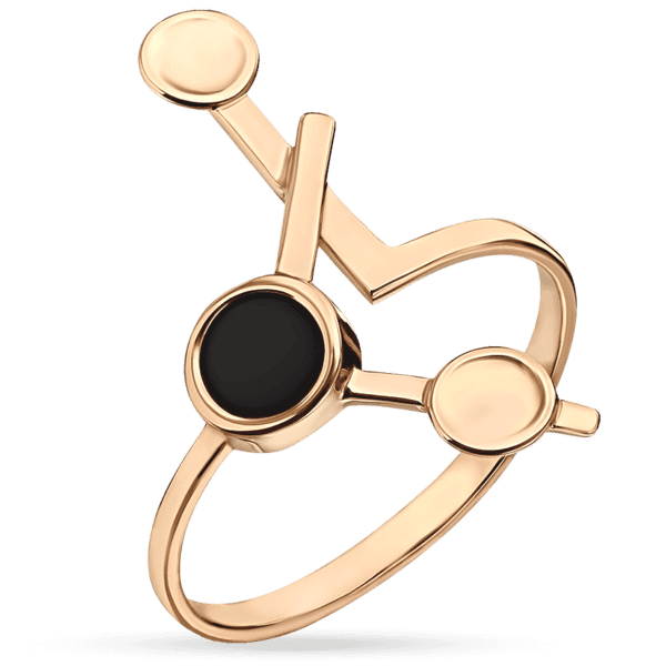 Золотое креативное кольцо с черным агатом 034733 детальное изображение ювелирного изделия Золотые кольца