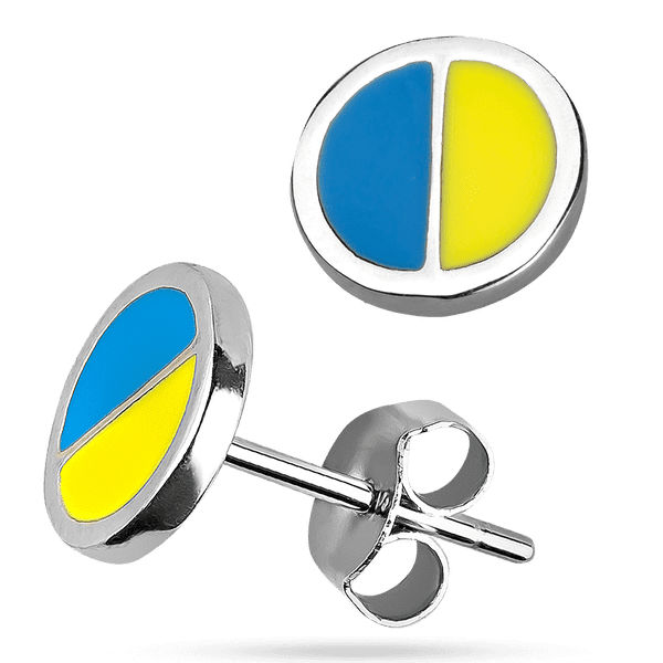 Серьги - пусеты с желто - голубой эмалью 925 пробы 039373 детальное изображение ювелирного изделия Серебряные серьги с камнями Серьги - пусеты с желто - голубой эмалью 925 пробы 039373 детальное изображение ювелирного изделия Серебряные серьги с камнями