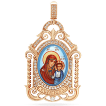 обзорное фото Золотая ладанка Казанская икона Божьей Матери с фианитами и цветной эмалью 039122 Золотые кулоны с фианитом обзорное фото Золотая ладанка Казанская икона Божьей Матери с фианитами и цветной эмалью 039122  Золотые кулоны с фианитом