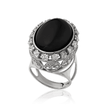 обзорное фото Массивный серебряный перстень с агатом и фианитами 034750  Серебряные кольца