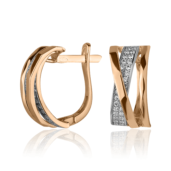 Серьги в красно-белом золоте на английском замке с фианитами 027526 детальное изображение ювелирного изделия Золотые серьги с фианитом Серьги в красно-белом золоте на английском замке с фианитами 027526 детальное изображение ювелирного изделия Золотые серьги с фианитом