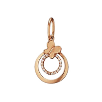 обзорное фото Золотой кулон круглый с фианитами с бабочкой 037098 Золотые кулоны с фианитом обзорное фото Золотой кулон круглый с фианитами с бабочкой 037098  Золотые кулоны с фианитом