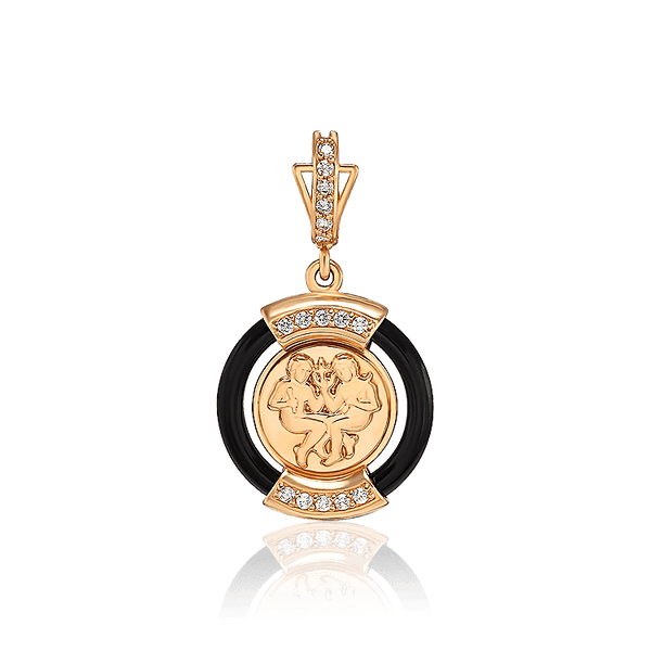 Золотой кулон на шею знак Близнецы с агатом 033950 детальное изображение ювелирного изделия Золотые подвески знаки зодиака