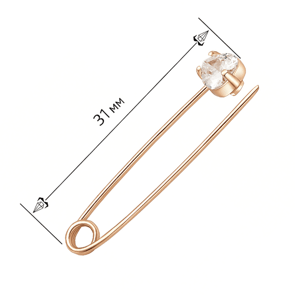 Золотая брошь булавка белый фианит в форме сердца