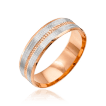 обзорное фото Обручальное кольцо в комбинированном золоте в современном стиле 036704  Золотые кольца