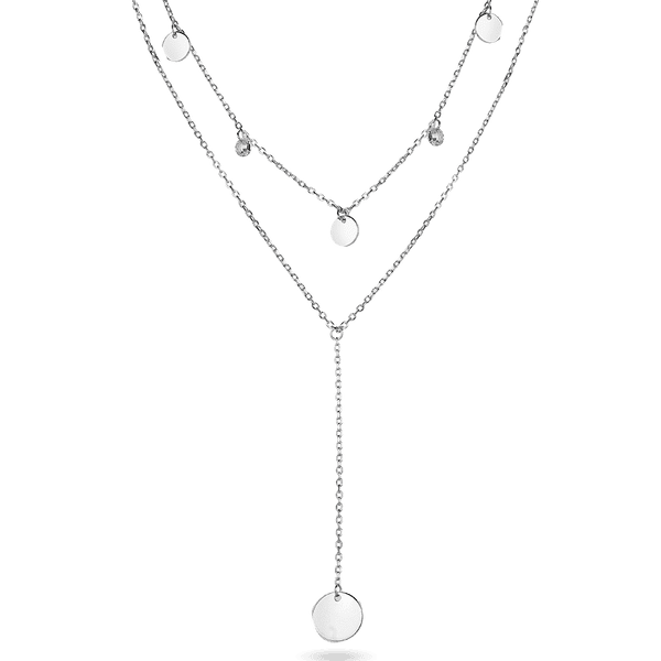 Двойное колье в серебре 925 пробы с глянцевыми монетками и белыми фианитами 039794 детальное изображение ювелирного изделия Серебряные колье