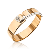 обзорное фото Золотое обручальное кольцо в оригинальном исполнении с фианитами 035666  Золотые кольца