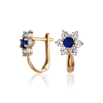 обзорное фото Детские серьги Цветок в красном золоте с фианиатами 025431  Серьги с камнями