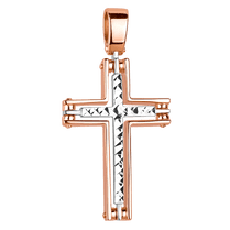 обзорное фото Золотой подвес крест без распятия 585 пробы с алмазной гранью 037968 Декоративные золотые крестики обзорное фото Золотой подвес крест без распятия 585 пробы с алмазной гранью 037968  Декоративные золотые крестики