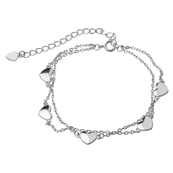 Серебряный двойной браслет с 5 глянцевыми сердечками без вставок 039711 детальное изображение ювелирного изделия Серебряные женские браслеты Серебряный двойной браслет с 5 глянцевыми сердечками без вставок 039711 детальное изображение ювелирного изделия Серебряные женские браслеты
