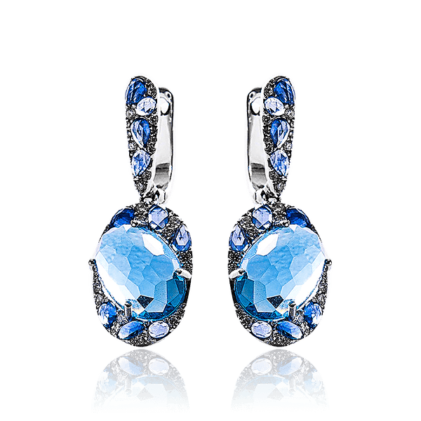 Золотые серьги с топазом лондон, сапфирами и бриллиантами 034013 детальное изображение ювелирного изделия Золотые серьги Золотые серьги с топазом лондон, сапфирами и бриллиантами 034013 детальное изображение ювелирного изделия Золотые серьги