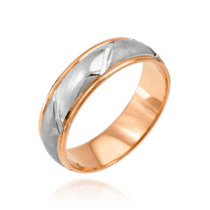 обзорное фото Комбинированное обручальное кольцо с вставкой из белого матового золота 036734  Золотые кольца