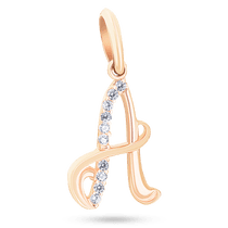 обзорное фото Золотой подвес буква "А" с дорожкой фианитов 040596  Подвески буквы из золота