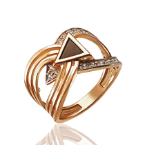 оглядове фото Золота каблучка з агатом і фіанітами 030014