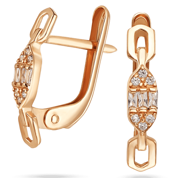 Серьги из красного золота с фианитами на английской застежке 039175 детальное изображение ювелирного изделия Золотые серьги с фианитом Серьги из красного золота с фианитами на английской застежке 039175 детальное изображение ювелирного изделия Золотые серьги с фианитом